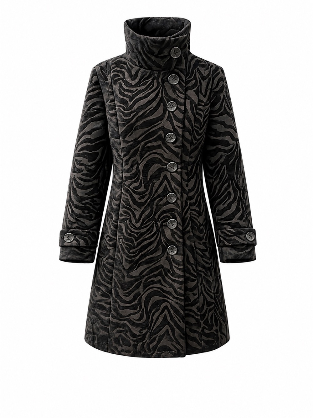 ALISON SHERI Zebra Print Pea Coat Women's Patterned Stand Collar Jacket Size L